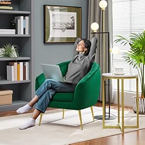 Yaheetech accent chair modern barrel vanity chair with gold metal legs tufted accent armchair for living roombedroomofficemakeup room green set of 2  urban country home decor
