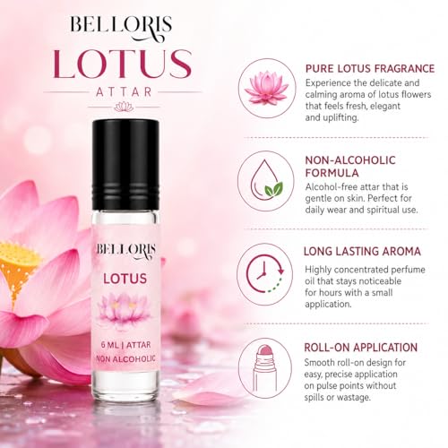 Image of Lotus Attar 6ml | Long Lasting Non-Alcoholic Perfume Oil | Pure Lotus (Kamal) Fragrance Roll-On | Floral Attar for Men & Women | Travel Friendly Ittar for Pooja & Meditation
