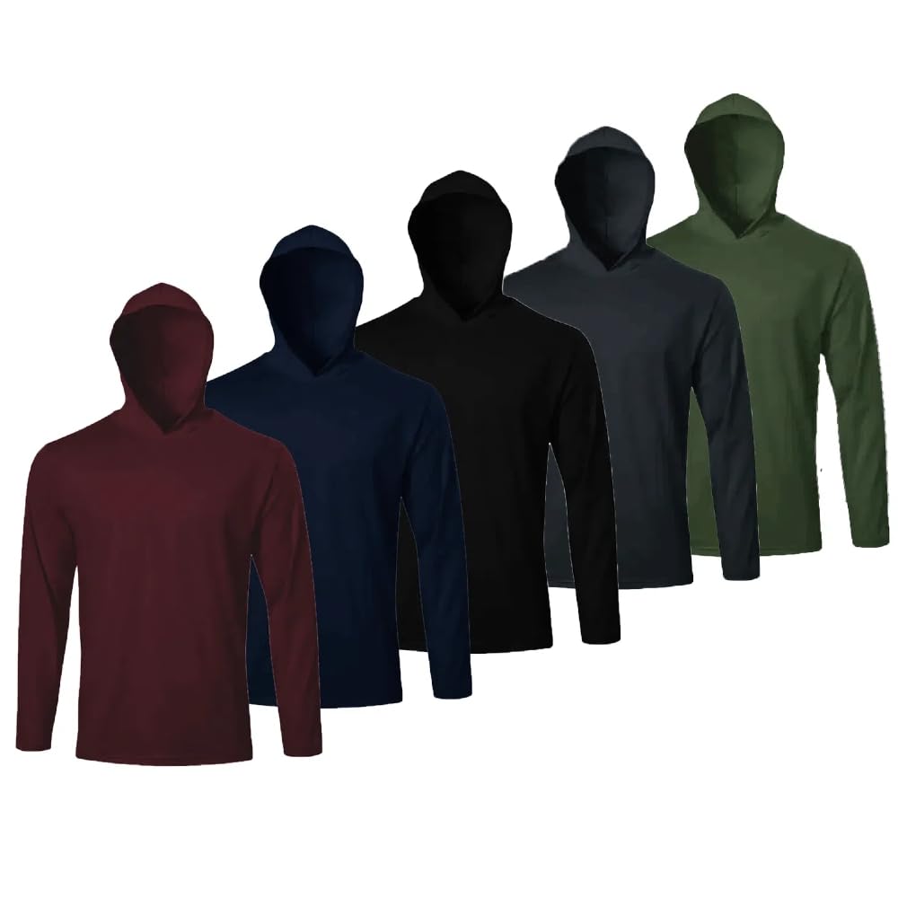 LeeHanTon Paquete de 5 camisetas de manga larga para hombre, secado rápido, protección UV, sudaderas con capucha para gimnasio, entrenamiento, deportes al aire libre, camisetas atléticas