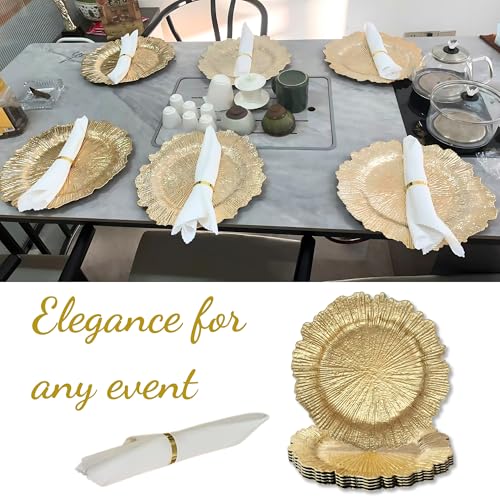 Set de 6 platos cargadores de plástico dorados con servilletas y anillos miniatura 3
