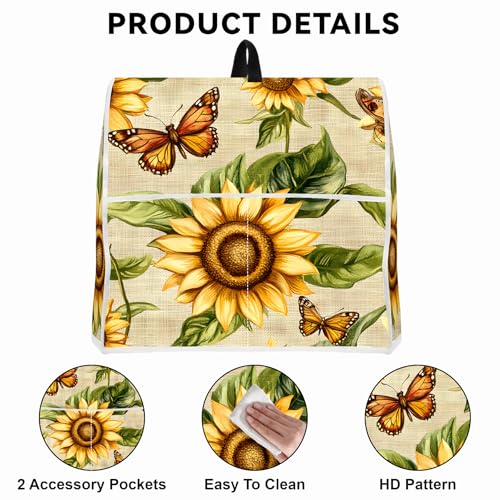 Image of Kitchen Dust Cover Compatible with 4.5 5 6 8 quart Stand Mixer, Kitchen Appliance Protective Covers with Top Handle and Pocket (Sunflower Butterfly, For All 6-8 qt Mixer)