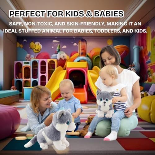 Image of Husky Dog Soft Toys | Super Plush Stuffed Animal for Kids, Boys & Girls | Adorable Ultra Soft & Cuddly Gift Toy for Birthday, Baby & Toddler | Realistic & Safe Plush Dog Toy