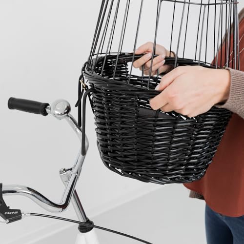 TRIXIE Hundekorb für das Fahrrad vorne bis 5 kg 50 × 41 × 35 cm - gewobener Hundefahrradkorb für den Lenker - in schicker Weidenoptik mit Kunststoff Gitter, 2818