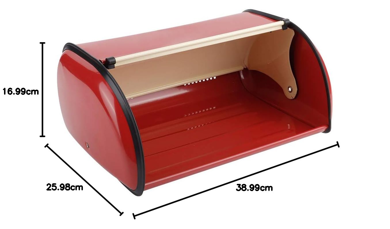 Metall Brotkasten für Heimbäcker | Roter Metall Aufbewahrungsbehälter für Küchenarbeitsplatte Großes Fassungsvermögen Retro Design (Rot)