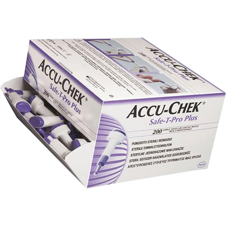 Accu-Check ~ Safe-T-Pro Plus ~ 200 x Sterile, Single-Use Lancing Devices with 3 Depth Settings