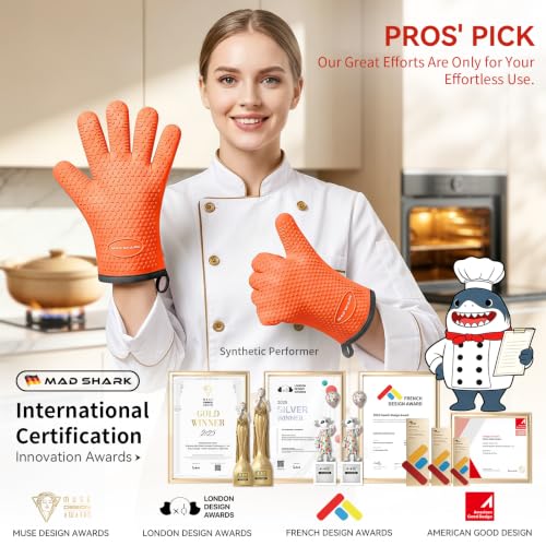 Image of MAD SHARK Silicone Oven Mitts with Fingers Heat Resistant 450F in Kitchen