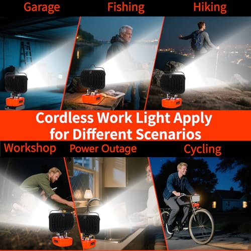 Image of Cordless LED Work Light Compatible with Black+Decker 20V Max Battery, 90W 7000LM Flood Light with USB & Type-C, Low Voltage Protection for Garage Outdoor Job Site Lighting (Tool Only)