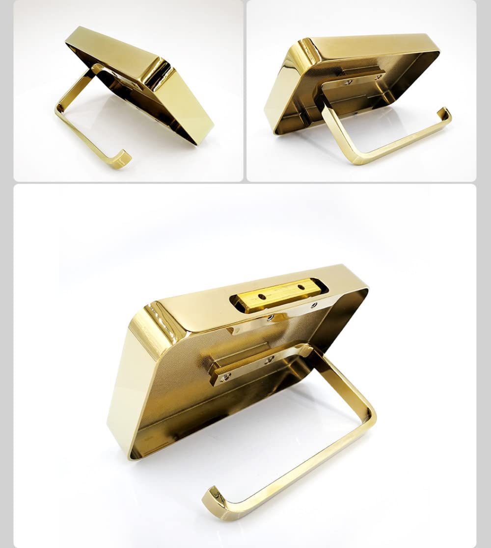 Portarrollos de Papel higiénico de Lujo con Estante para teléfono, Estante para Rollos de Papel higiénico, Accesorios de Montaje en Pared, Cromo Negro Dorado, Piel de Vaca Negra
