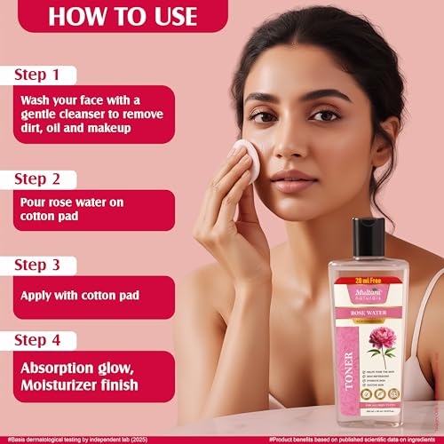 Image of Multani Naturals Rose Water Face Toner 270 ml (Pack of 2) | For Oily, Acne Prone, Dry Skin | Pore Tightening & Glowing Skin | Fades Blemishes, Brightens & Smoothens | Women & Men | SLS & PARABEN FREE