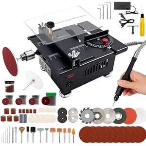 Mini Table Saw, Mini Multi Functional Table Saw for Crafts with Full Set of Accessories, 7-Speed Portable Desktop Saw for DIY, Cutting, Polishing, Engraving, Drilling for Woodworking, Plastic & Acrylic