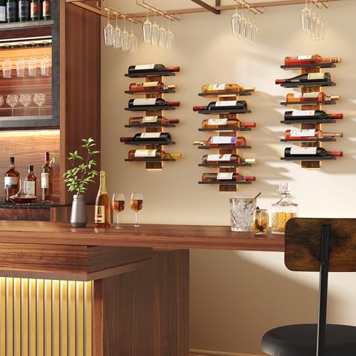 Image of Hoctieon 6 Tier Wall Mount Wine Rack, Wall Mounted Wine Bottle Racks for Display and Storage, Hanging Bottle Holder for Living Room, Dining Room, Bar, Wine Cellar, Rustic Brown