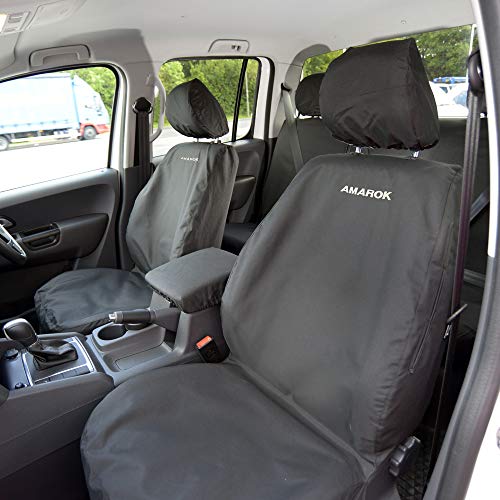 UK Custom Covers Front Seat Covers with 'Amarok' Embroidery Intended for VW Amarok (2011-2022) - Black SC127BAD4EM