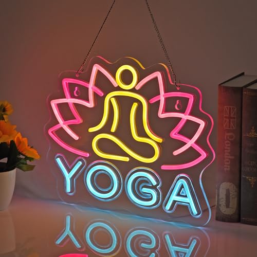 Image of Yoga Neon Sign, Neon Lights Hanging Wall Art Decoration for Home Business Yoga Studio Fitness Club Zen Meditation Room, USB Powered Ultra Bright Dimmable, 15.75 * 12.6 inches