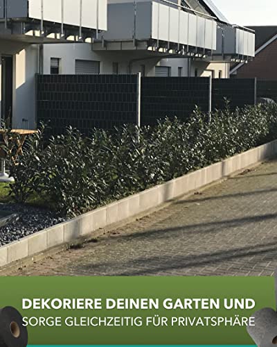 Zaundruck Sichtschutzstreifen aus Techno-Vlies - nachhaltiger Sichtschutz für Doppelstabmattenzaun - hochwertiger Windschutz 26 m x 19 cm - Sichtschutz-Rolle - Florenz (Grau)