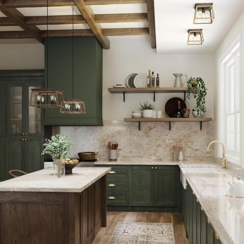 Image of Progress Lighting 4-Light Chandelier, Rustic Farmhouse Style Modern Hanging Light Fixture for Kitchen and Dining Room, Briarwood Collection, Antique Bronze