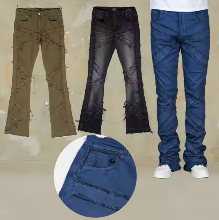Men's Loose-Waist Denim Pants with Fringed Hems and Casual Retro Denim Pants2