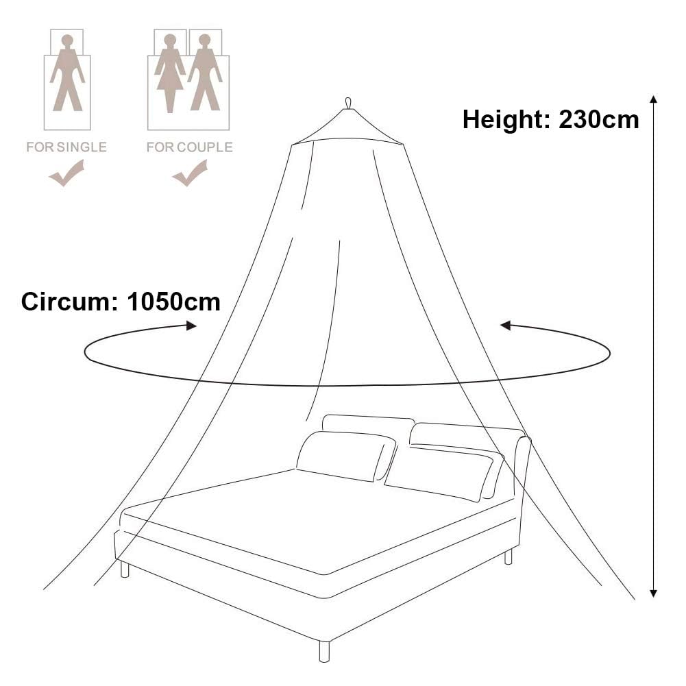 Zoojoy Zanzariera a Rete per Letto – Zanzariera Rotonda a Cupola per Camera da Letto, Giardino, Campeggio, Tende a Sospensione per Neonato/Letto Singolo/King Size [Nero]