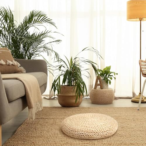 PIDUDU Handgefertigtes gewebtes Bodenkissen, Hockerkissen, rundes Rattan-Sitzkissen, Tatami-Kissen, Yogamatte, dicke Matte, Meditationsmatte, Wurfkissen für Zuhause, Büro, Garten, Innen- und