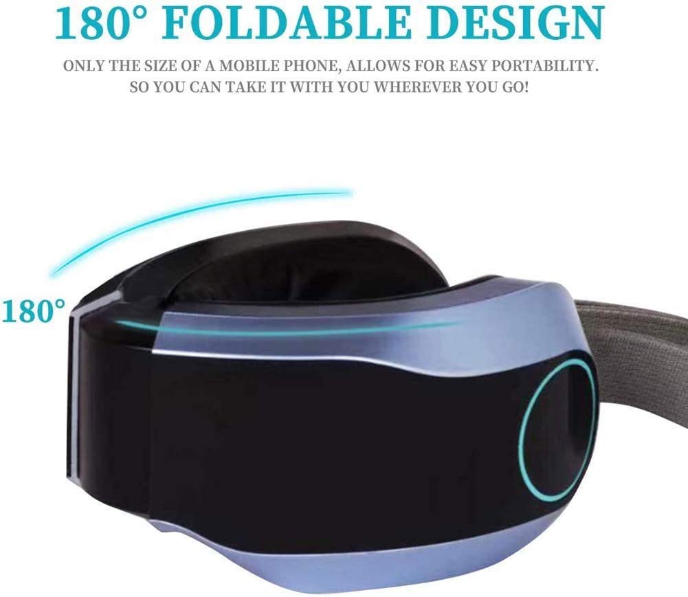 Masajeador de ojos con calor, vibración, masaje con bolsa de aire, masajeador de terapia de ojos recargable con música Bluetooth for aliviar la tensión ocular, círculos oscuros, bolsas de ojos,