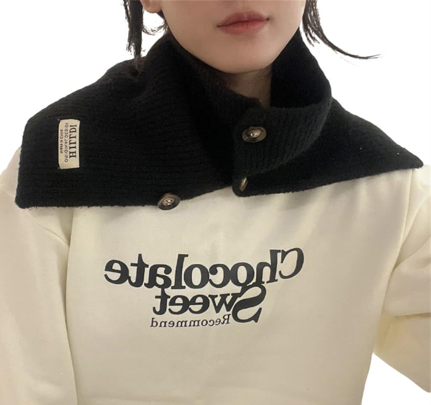 Halemet Knitted Neck Scarf for Women with Buttons Warm Neck Warmer Small Scarf Trendy Scarves Neckerchief Poncho Shoulder Top