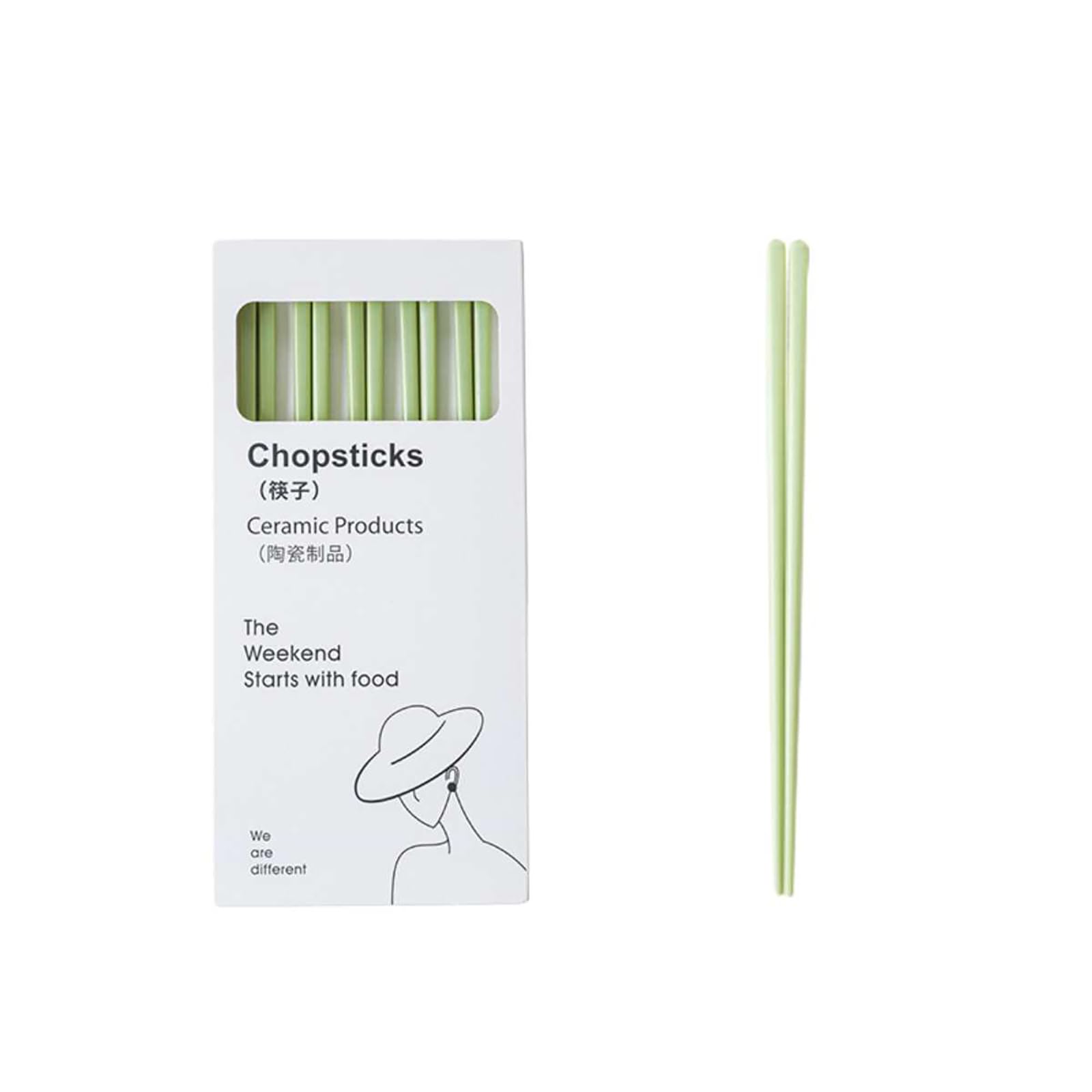 Lot de 2 baguettes japonaises en céramique couleur crème verte