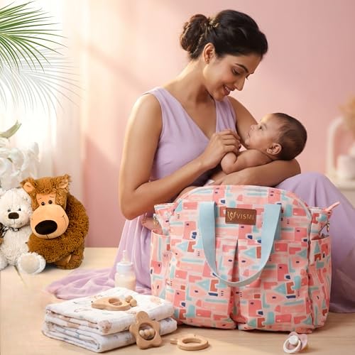 Image of VISMIINTREND Diaper Tote Bags for Mother | Materinity Travel Handbags | Multi Pockets Water Resistant Diaper Bags | Hospital Messenger Bags for New Mom | Gift for New Born Baby & Girl