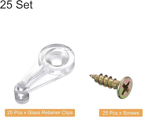 Miniatura 3 de uxcell Juego de 25 clips de retención de vidrio, clips de vidrio de plástico de 0.984 in con tornillos para fijar puertas de gabinete de vidrio de