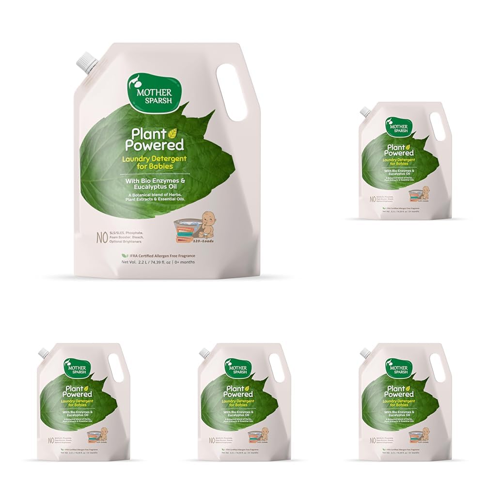 Mother Sparsh Plant Powered Baby Laundry Liquid Detergent (2.2 litres) with Bio - Enzymes and Eucalyptus Oil | Natural Baby Detergent Without Dyes & Optical Brighteners (Pack of 5)-image-40