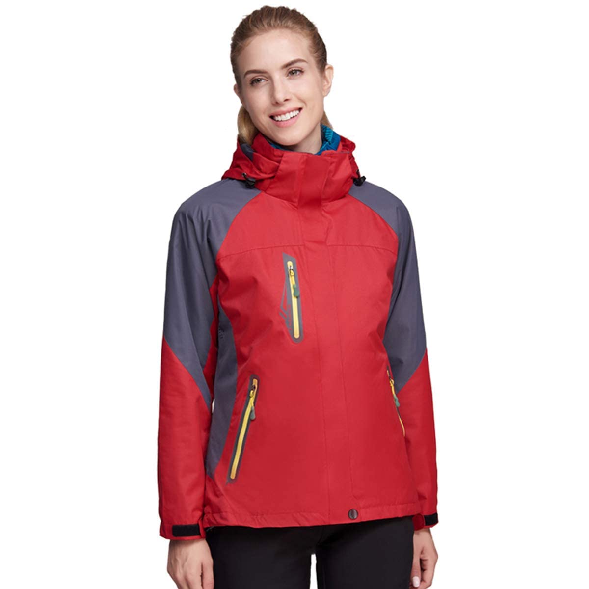 Veste de ski imperméable 3-en-1 pour femmes MU veste rouge XXL doublée et chaude pour l'hiver