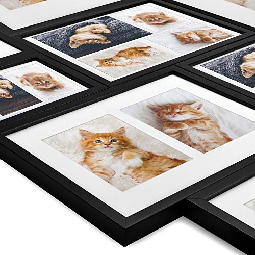 bomoe fotolijsten Galeria voor 3 foto's 10x15cm - fotolijst van hout, kunststof glas, metalen ophanging & passe-partout multilijst voor fotocollageen - zwart - Afbeelding 8