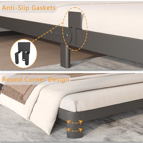 Image of 4 Inch Full Bed Frame, Platform Bed Frames with Metal Gaskets, Anti-Slip Mattress Stopper, No Box Spring Needed, Heavy Duty Steel Slat Support, Round Corner Leg, Easy Assembly, Black