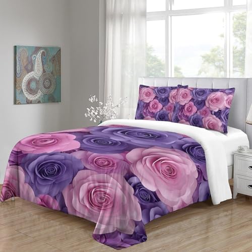 Housse de couette roses 3D infroissable avec zip pratique - 5