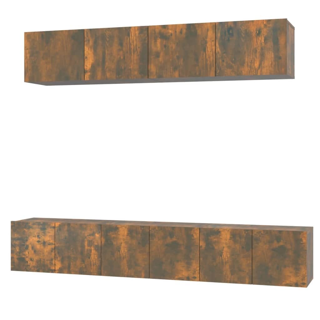 5-TLG. TV-Schrank-Set Räuchereiche Holzwerkstoff, Wandmontage, Modernes Media Center für Wohnzimmer, Viel Stauraum