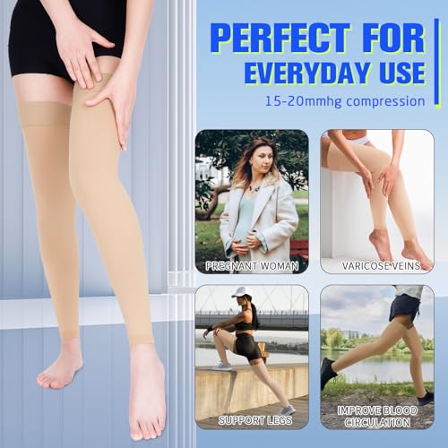 Image of 15-20 mmHg Compression Stockings for Women & Men, Thigh High Compression Socks Medical Graduated Compression Support for Edema, Varicose Veins
