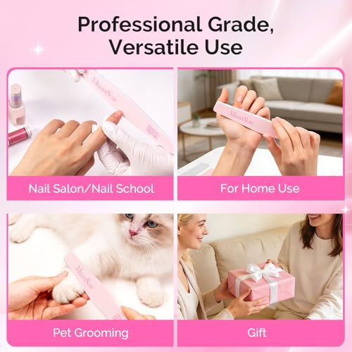Image of MelodySusie 2 Pcs Nail Files, 100 /180 Grit Emery Boards for Acrylic & Natural Nails, Double Sided Washable and Durable Manicure Pedicure Tools for Home & Salon Use, Pink