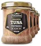 Tuscanini Real Italian Yellowfin Ventresca Tuna in Pure Olive Oil 6oz (4 Pack), The Filet Mignon of Fish, Gluten Free, Soy Free, Mineral Enriched, Soft & Buttery Mouth Feel, Product of Italy