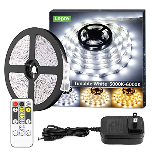 Lepro LED Strip Light, 3000K-6000K Tunable White, 16.4ft Dimmable Super Bright LED Tape Lights, 300 LEDs SMD 2835, Strong 3M Adhesive, Suitable for Home, Kitchen, Under Cabinet, Bedroom