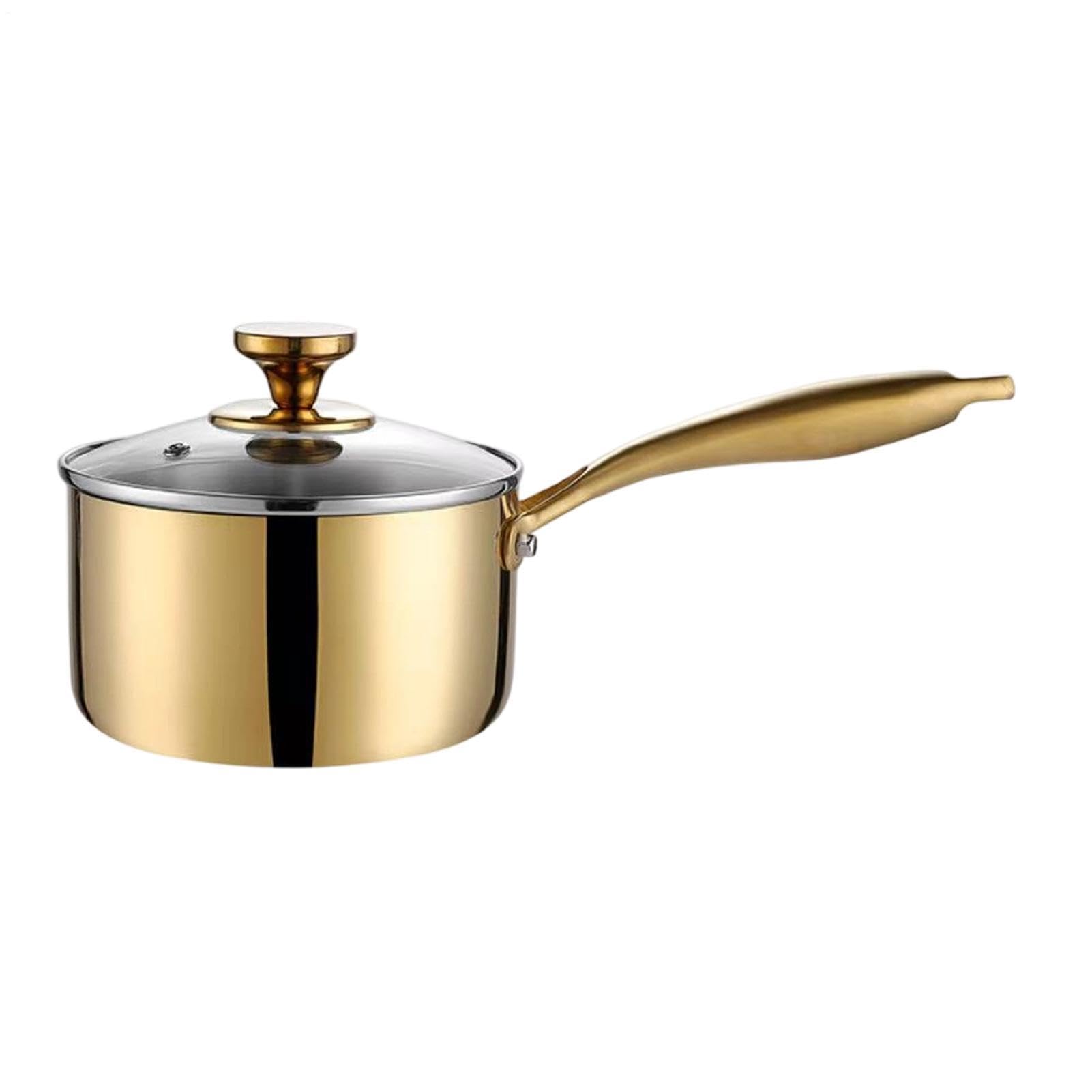 Cazo Para Salsas Cacerola de Cocina Fabricada en Acero Inoxidable con Mango | Olla Pequeña Para Cocinar, Tapa Incluida Para Hogar Cocina Restaurante Al Aire Libre Jardín Ca