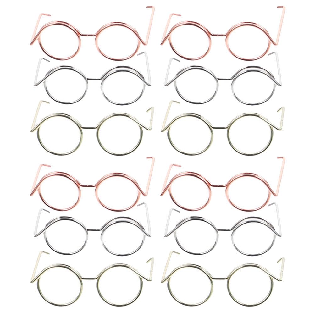 FAVOMOTO 12PCS Mini Doll Glasses, Universal Cat Glass Copper Wire Dolls Glass Dolls Making Supplies for Crafts Doll Pets Costume Cosplay