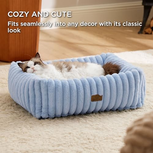Image of Bedsure ComfyFleece Cute Dog Bed for Small Dogs & Cats Washable,20in Blue