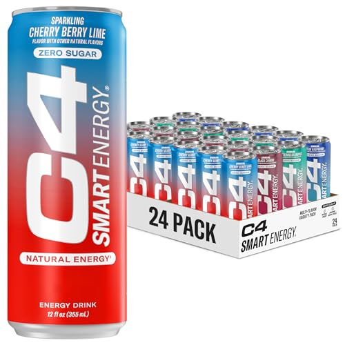 Image of C4 Smart Energy Drinks Variety Pack, Sugar Free Performance Fuel & Nootropic Brain Booster, Coffee Substitute or Alternative, 4 Flavor Berry Breeze Variety (Pack of 24)