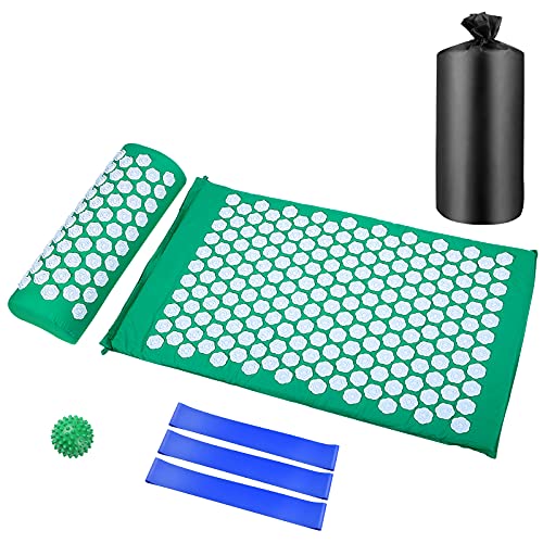 Kit d'Acupression Tapis de Yoga d' Acupuncture et Oreiller Set et 1pcs Spiky Balles de Massage 3pcs bande de fitness et Sac de Transport, pour nuque dtend les muscles rduit les insomnies