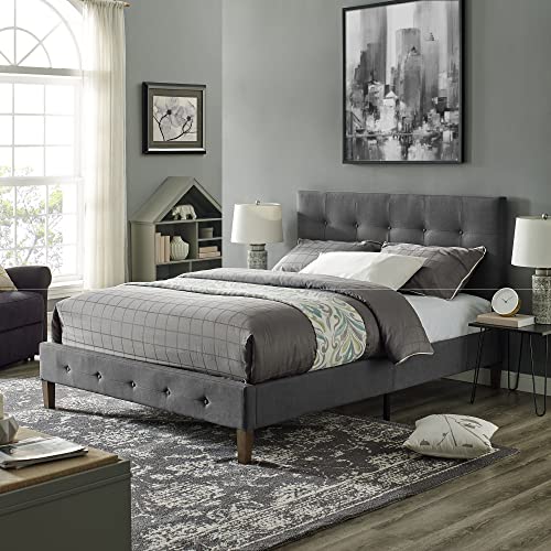 Image of Decoro Seattle Modern Tufted Upholstered Platform Bed | Headboard and Wood Frame with Wood Slat Support, King Size, Peyton Steel
