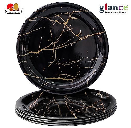 Image of Melamine Dinner Plates Set of 6, 11 Inch Round Full Serving Plates, Lightweight, Break Resistant, Dishwasher Safe, Food Grade - Black Marble Design