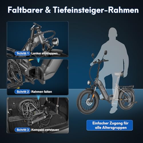 Fafrees FF20 Polar Fatbike E Bike Klapprad 20 Zoll mit 48V 10,4Ah*2 Akkus, E-Bike Damen Herren,...