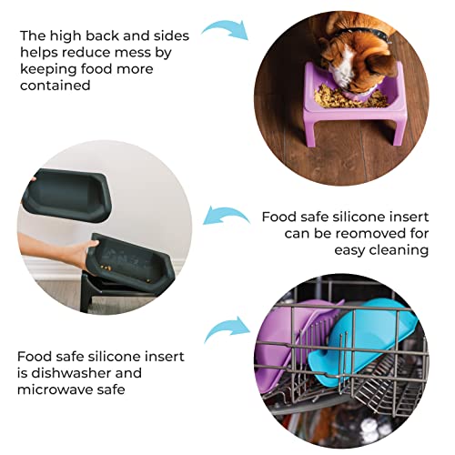 Fluff Trough Elevated Dog Bowl For Food | 5Inch Tall Cat & Dog Feeding Station | Vet Approved Non-Toxic Silicon Feeder Bowl Insert | Raised Bowl For Medium And Small Dog/Pet With Flat Face (Black) #TOP4