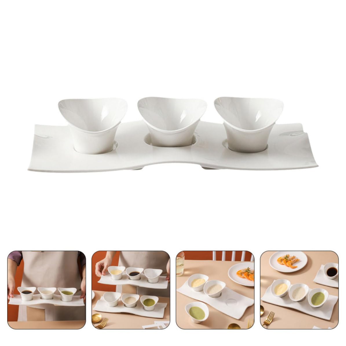 Plat à Condiments Japonerie en Céramique, Petit Modèle Blanc | Finition Soignée, Usage Solide, Motif Discret, pour Table de Repas et Diverses Occasions