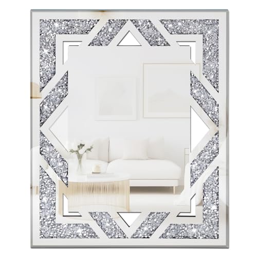 WALTSOM Miroir décoratif rectangulaire creux en diamant écrasé - 43,2 x 54,9 cm - Argenté - Pour salon, chambre à coucher, salle de bain WALTSOM Miroir décoratif rectangulaire creux en diamant écrasé - 43,2 x 54,9 cm - Argenté - Pour salon, chambre à coucher, salle de bain
