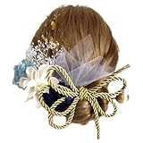 【髪飾りカスミ専門店Tata8】 成人式 振袖 卒業式 袴 結婚式 ブライダル ウェディング 前撮り 留袖 和装 着物 ドレス 水引き 金箔 飾り紐 チュール (ネイビー・ブルー/白ホワイト/ゴールド)84d0