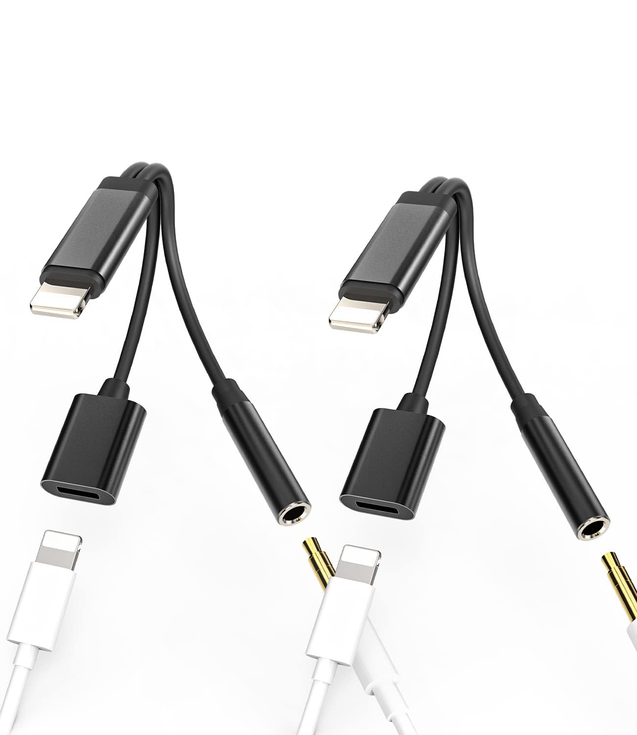 Lightning to 3.5mmイヤホンアダプター 対応iPhone 7/8/X/XR/XS/13/12/11 Pro Max Plus対応(2個セット)AUXドングル 電源充電 オーディオジャック変換器 2in1充電&音楽スプリッター 対応apple MFi認証